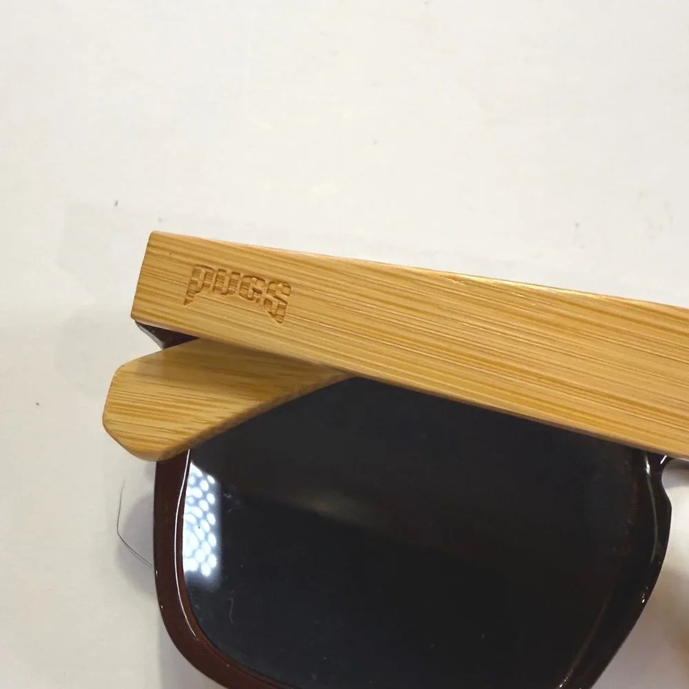 Pugs Shoots Polarized Sunglasses Dark Brown Square Frame Bamboo Wood Temples
